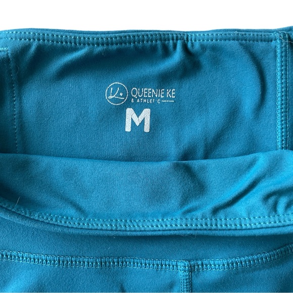 Queenie Ke 22” Yoga Capris Power Flex High Waist teal Legging mesh on calves - Picture 3 of 5